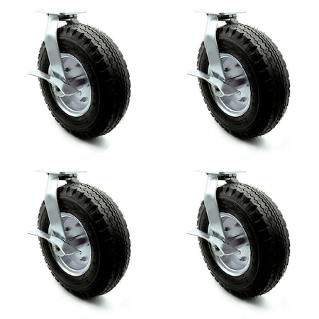 Service Caster 12 Inch Black Pneumatic Wheel Swivel Casters with Brakes Set SCC-100S3506-PNB-SLB-4